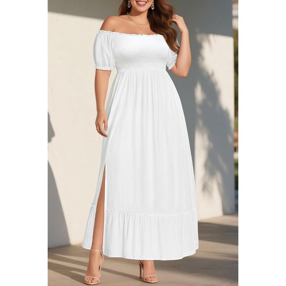 Plus Size Summer Dress Cotton Floral Off Shoulder Maxi Pockets Casual - Picture 4 of 6